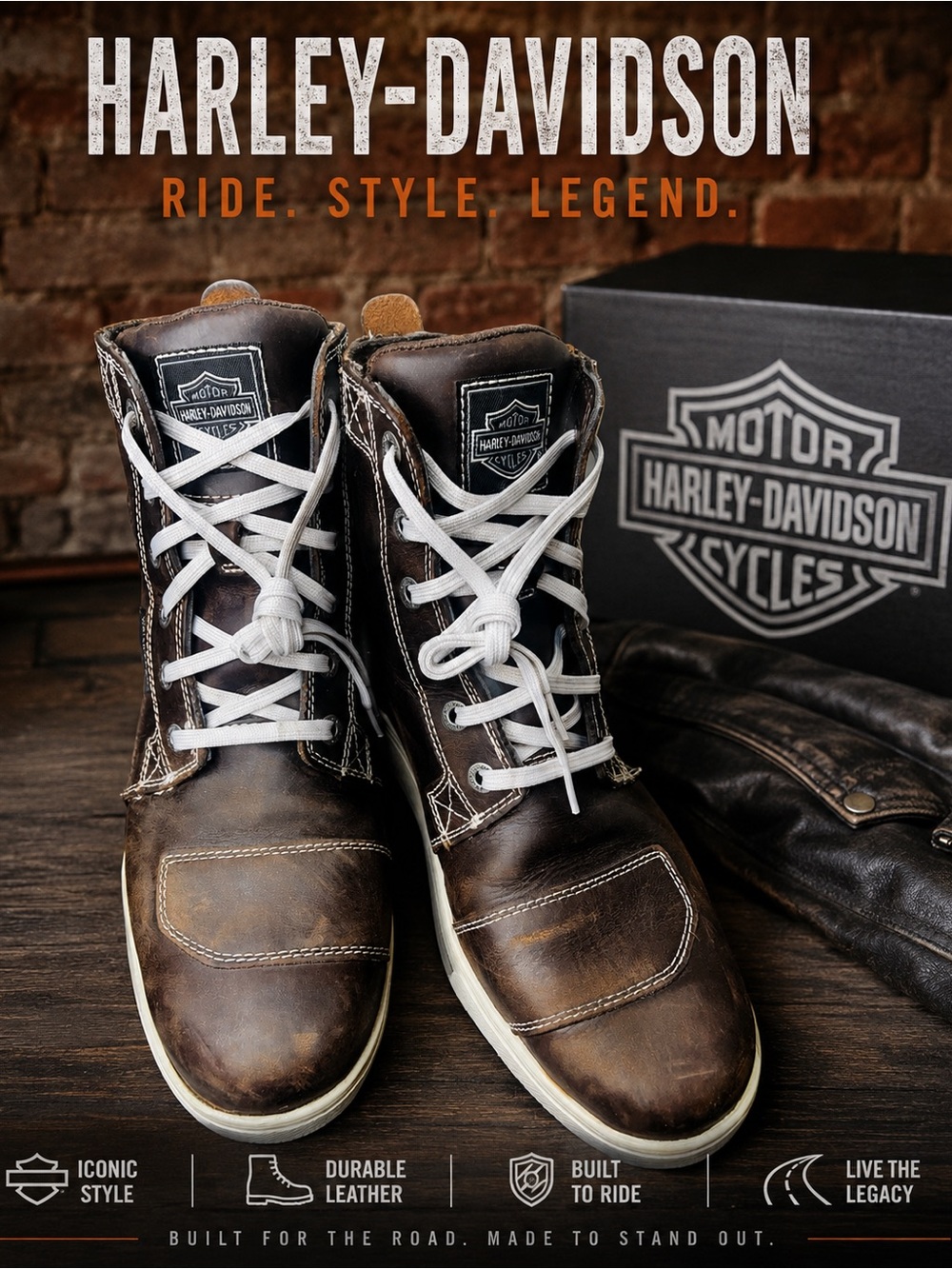 Harley-Davidson | Men's Sz 9 Brown Leather Lace-Up Boots